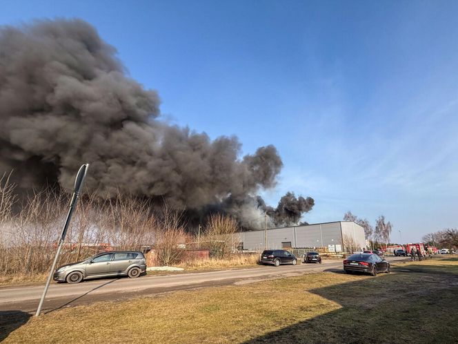 Ogromny pożar pod Zieloną Górą! Płonie hala firmy DBW. Jest pilny apel do mieszkańców