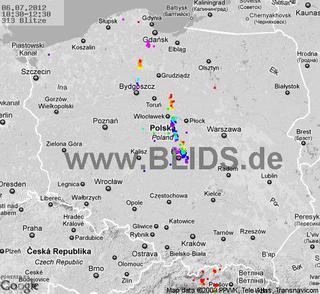 Burze w Polsce 6.07.2012 - MAPKA z godz. 10.30-12.30