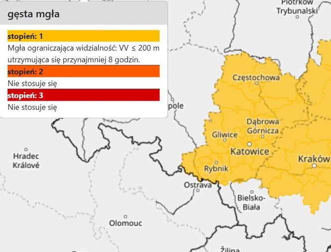 Gęsta mgła w Śląskiem