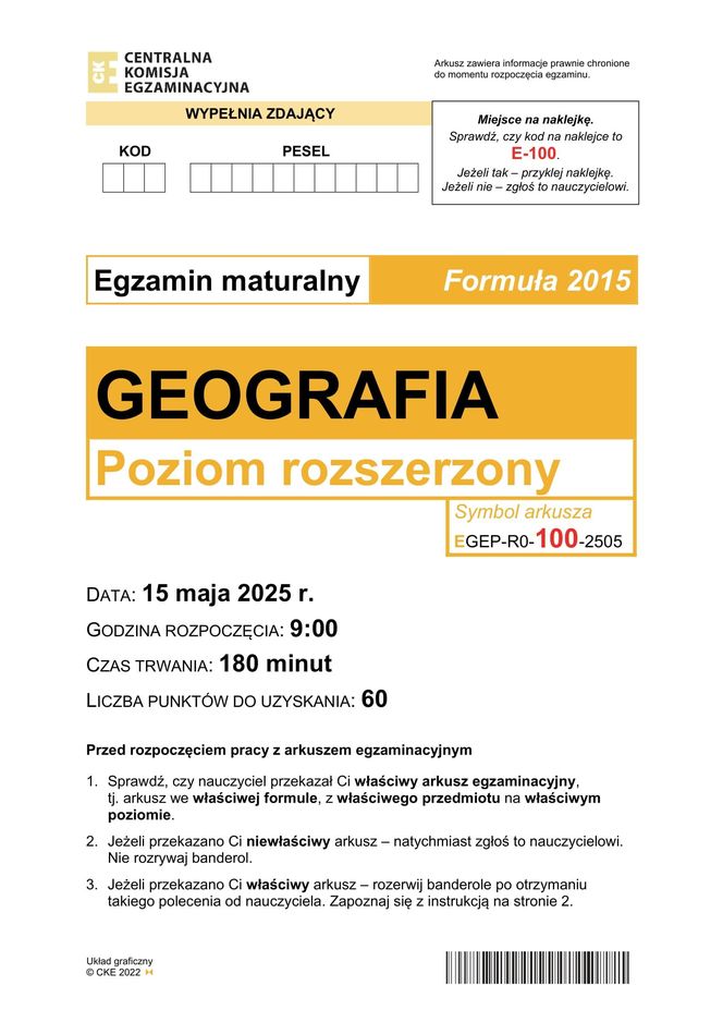 Matura 2025 geografia - arkusz CKE 15.05.2025 - Formuła 2015	