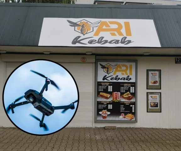 Niecodzienny atak dronem. Worek spadł tuż przy lokalu z kebabem