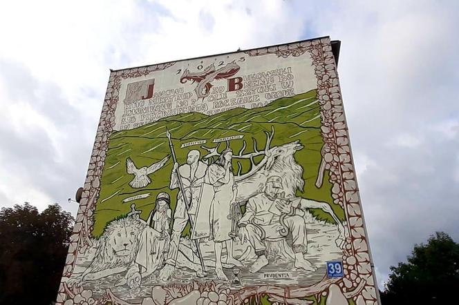 Kolejny nowy mural ma miasto Nowy Sącz.  Tym razem na jednym z bloków przy ulicy Królowej Jadwigi