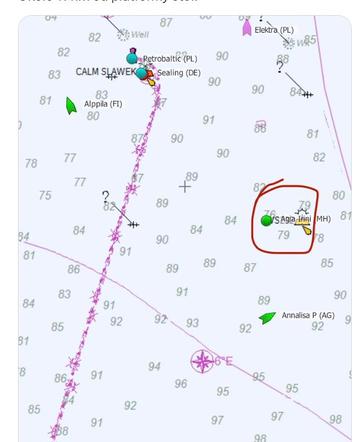 Mapa z położeniem statku