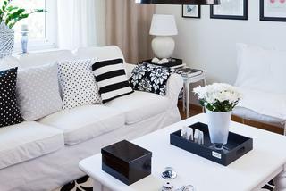 Czarno-biały dywan w salonie