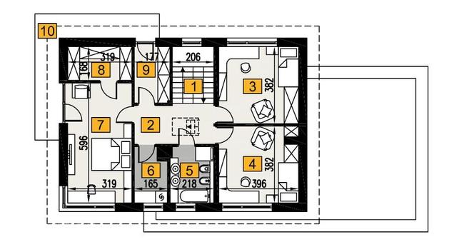 Projekt domu A104G2+AR1 Wzorcowy (aranżacja 1) od Muratora - plan piętra z 3 sypialniami