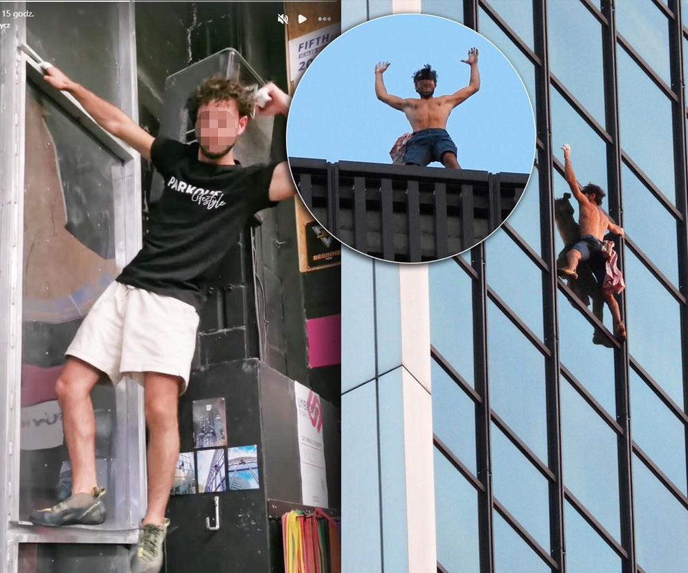 Wdrapał się na szczyt wieżowca w Warszawie