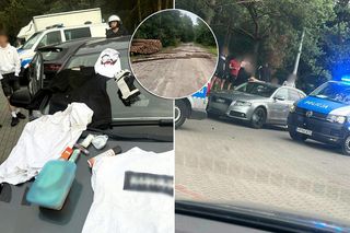 Kibole szykowali zasadzkę. Kłody drewna na drodze i sprzęt do walki w samochodach