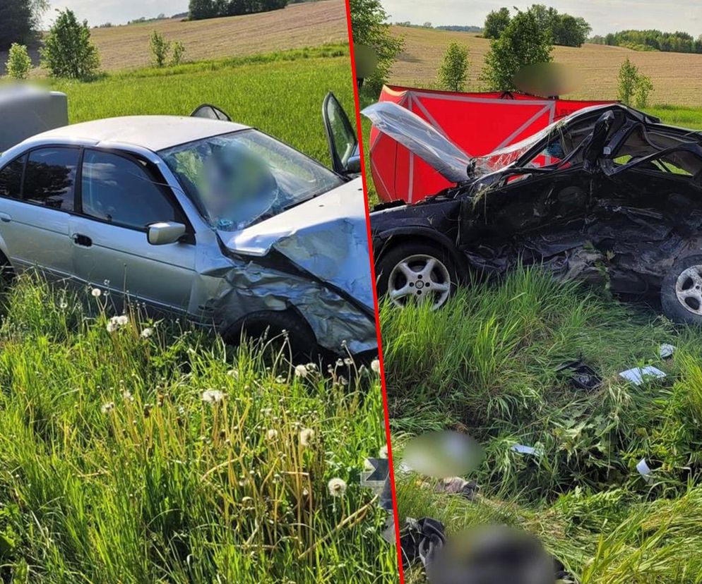 Śmiertelny wypadek pod Morągiem. BMW zmiażdżyło Opla!
