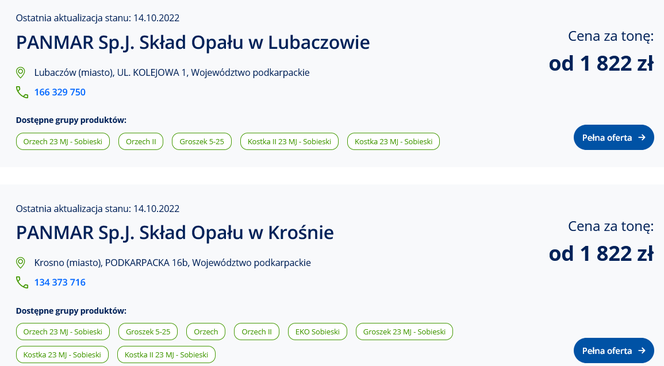 Ceny węgla ze strony cieplo.gov.pl