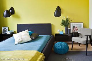 Żółta sypialnia z garderobą: oryginalna aranżacja z ciekawymi dodatkami