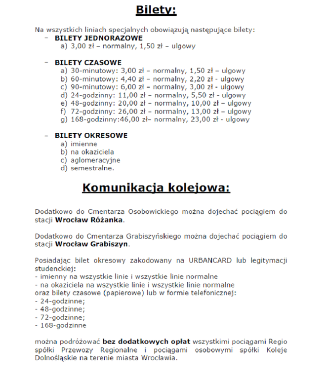 Organizacja komunikacji miejskiej w okresie Wszystkich Świętych