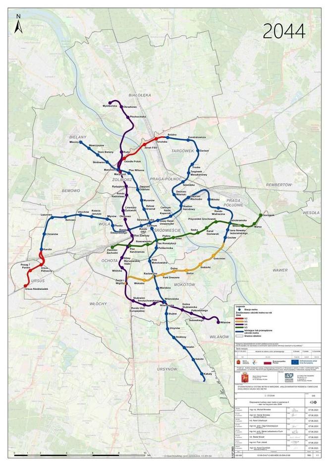 Plany rozbudowy sieci metra warszawskiego do 2044 r.