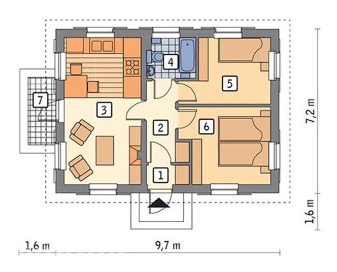 Dom letniskowy EC01b Pod tęczą wariant II - plan, aranżacja pomieszczeń