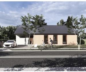 Dom mieszkalny jednorodzinny parterowy zaprojektowany w technologii szkieletowej o powierzchni użytkowej 120 m²