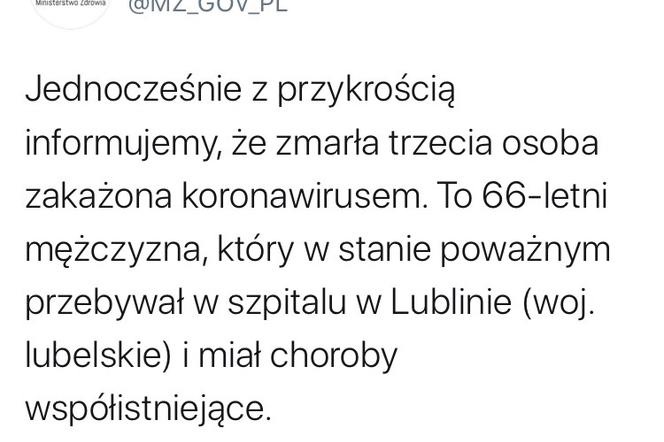 Na Lubelszczyźnie zmarł pacjent zarażony koronawirusem