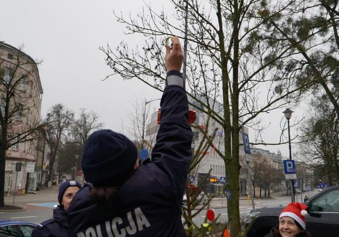 Pod Komendą Miejską Policji w Olsztynie stanęła oryginalna choinka. Każdy może ją "rozebrać" [ZDJĘCIA]