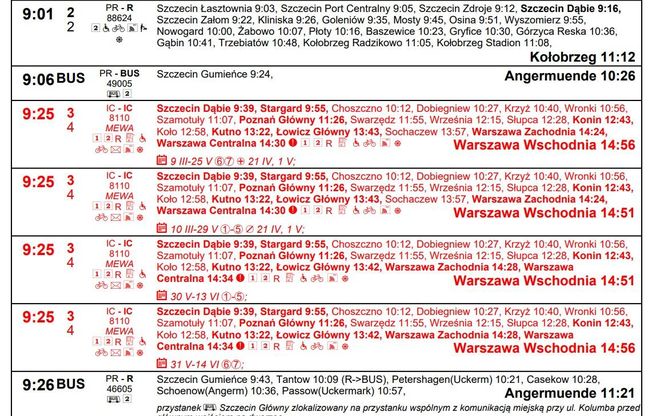 Nowy rozkład jazdy PKP Szczecin Główny marzec 2025 