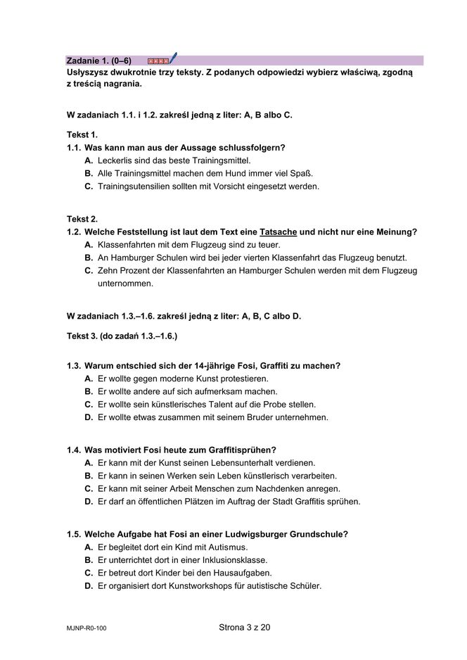 Matura 2025 niemiecki rozszerzony - arkusz CKE 13.05.2025 - Formuła 2023