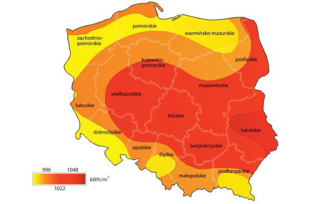 Natężenie promieniowania słonecznego w Polsce