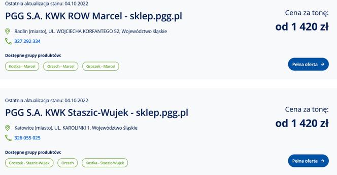 Ceny węgla ze strony cieplo.gov.pl