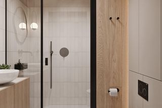 Łazienka biała z drewnem