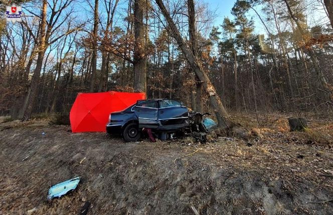 Śmiertelny wypadek w pow. puławskim. 32-letni kierowca uderzy w drzewo