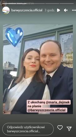Barwy szczęścia na planie. Natalia (Maria Dejmek), Klemens (Sebastian Perdek)