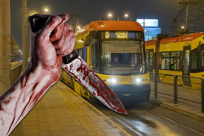 Brutalny atak nożownika w tramwaju w Warszawie. Mężczyzna dźgnięty nożem