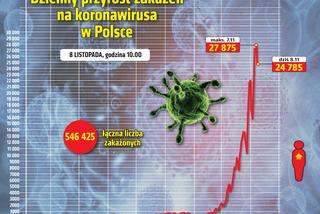 Koronawirus: 8.11 przyrost dzienny