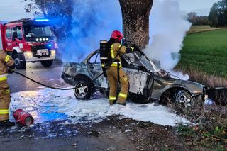  Dwa zwęglone ciała w BMW. Samochód uderzył w drzewo i stanął w płomieniach