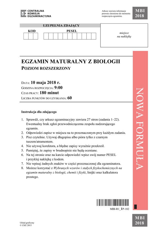 Matura 2018 z biologii [ARKUSZE CKE, ODPOWIEDZI]