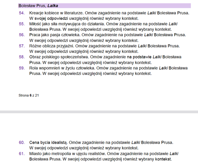 matura ustna 2023 język polski - pytania jawne
