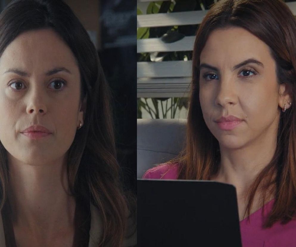 Zbliżenie na dwie kobiety, Aneta Chodakowska (Ilona Janyst) z poważną miną w jasnej marynarce oraz Kasia Karska (Paulina Lasota) w różowej bluzce z lekko zasmuconą miną. Obie z długimi, brązowymi włosami. Więcej o ich losach w M jak miłość na Super Seriale.