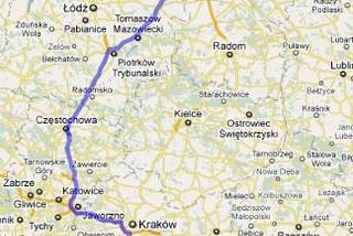 Trasa 1/E75 Warszawa-Zakopane - mapka