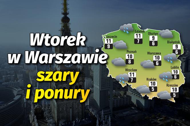 Wtorek w Warszawie szary i ponury