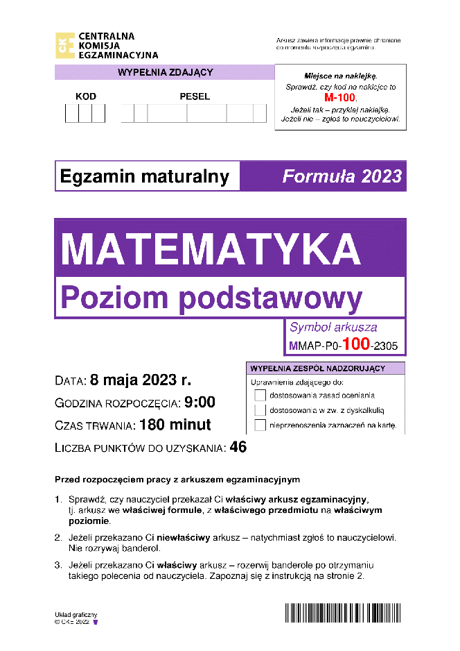 Arkusz CKE nowa formuła 2023 - matematyka podstawowa