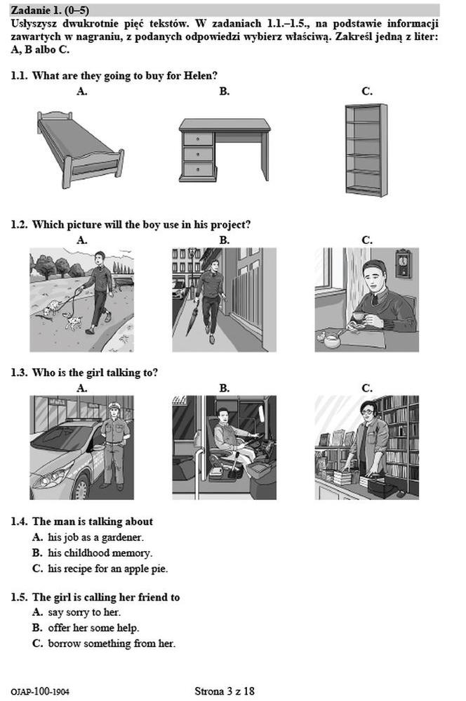 Egzamin ósmoklasisty 2019- język angielski arkusz