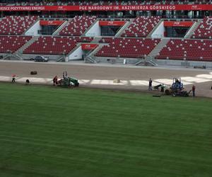 Rozkładanie murawy na Stadionie Narodowym