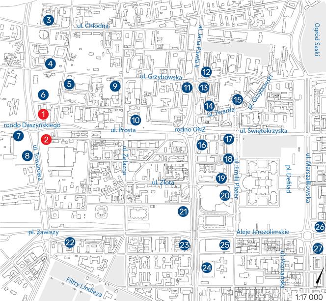 Generation Park+Unit - Schemat centrum Warszawy i śródmiejskiej części Woli