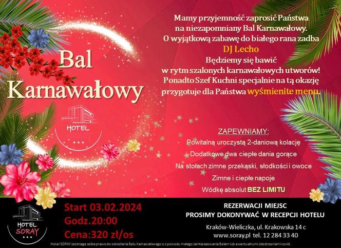 Magiczny bal karnawałowy w Hotelu Soray w Wieliczce!