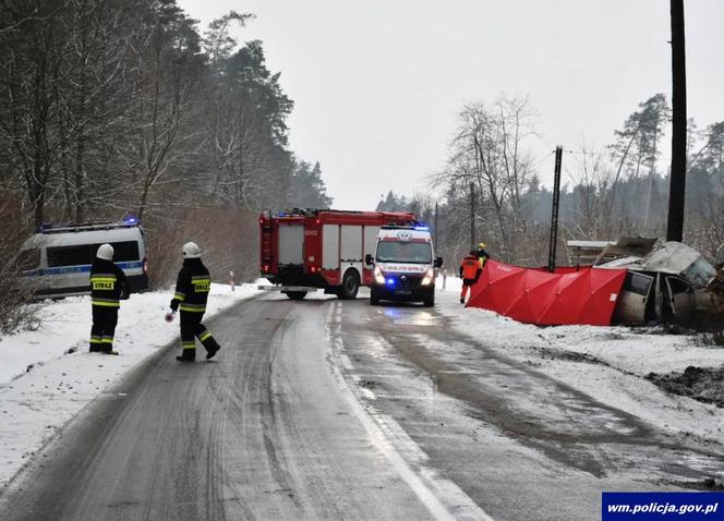 Śmiertelny wypadek w Lidzbarku. Bus uderzył w drzewo. Nie żyje młoda kobieta