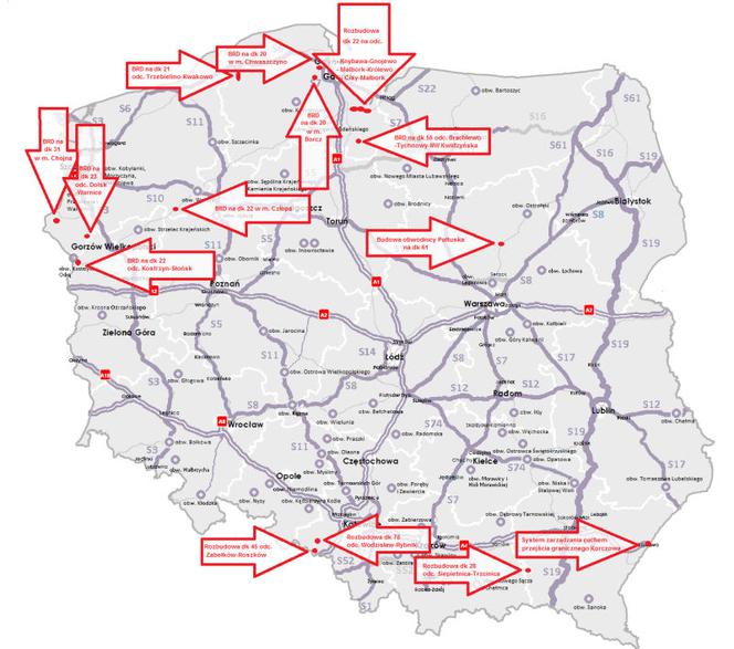 Mapa inwestycji drogowych