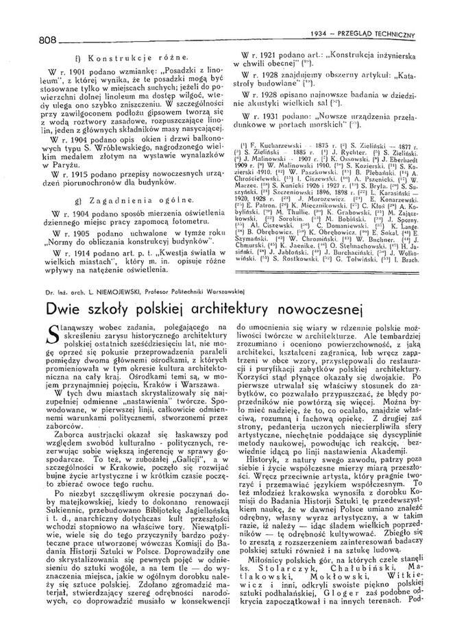 Lech Niemojewski, Dwie szkoły polskiej architektury nowoczesnej, „Przegląd Techniczny”, nr 26/1934