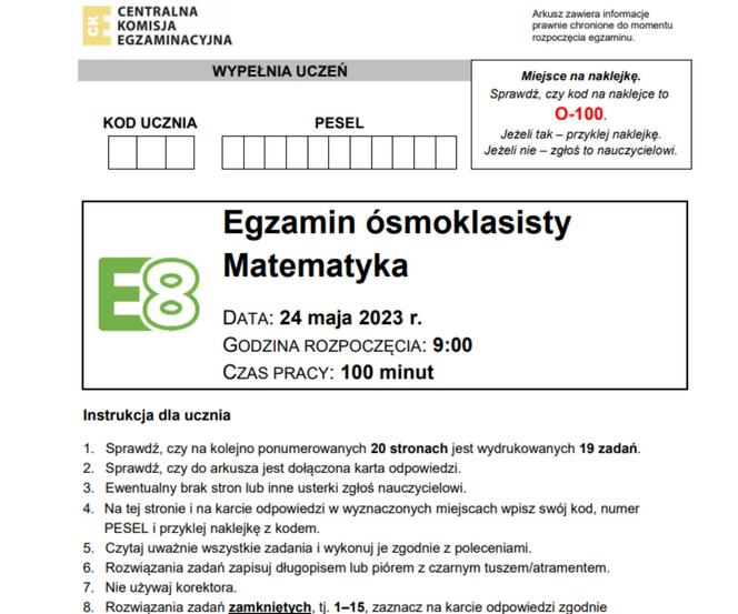 Egzamin Ósmoklasisty ARKUSZE MATEMATYKA - odpowiedzi, zadania, przecieki, PDF