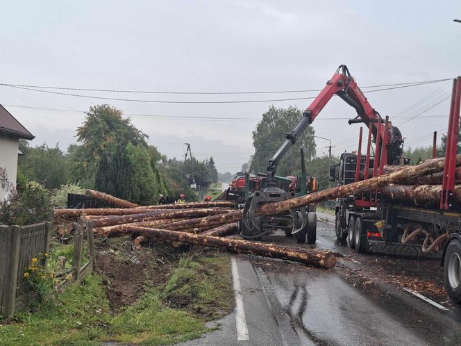 Wypadek w Mircu! Przewróciła się ciężarowka z drewnem, uszkodziła gazociąg