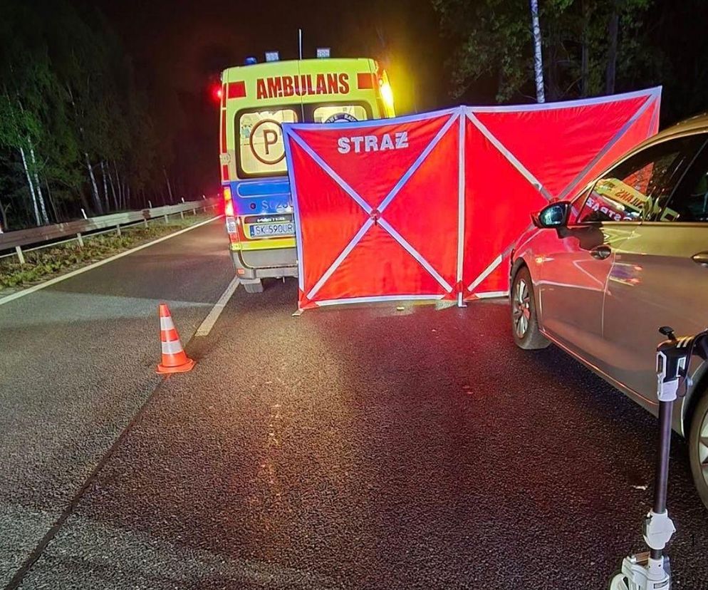 Tragiczny wypadek na DK1 w Kobiórze. Nie żyje senior potrącony przez kierującego samochodem osobowym