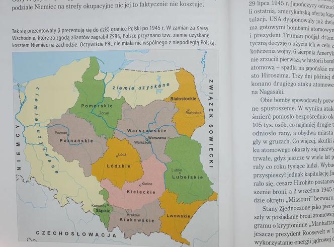 Nieaktualna mapa Polski w podręczniku do HiT-u. Miasto znalazło się poza granicami kraju
