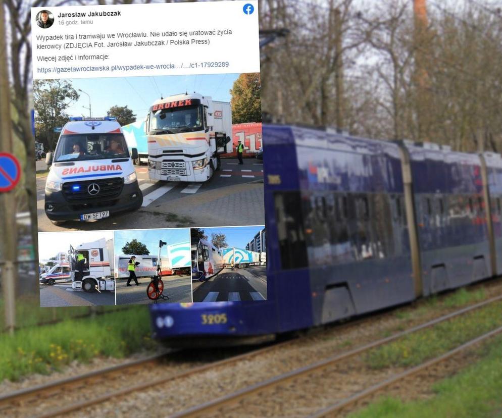 Tragiczny wypadek we Wrocławiu. Zderzenie tira z tramwajem. Kierowca ciężarówki nie żyje