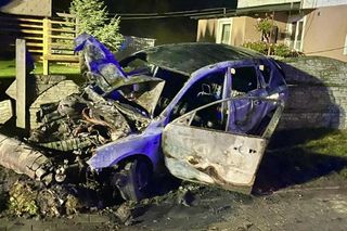 Lisewo Malborskie. Pożar auta po uderzeniu w słup energetyczny. Dwie osoby uratowali świadkowie.