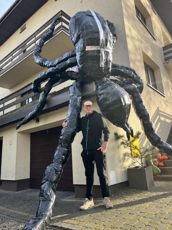 Gigantyczny pająk z plastikowych butelek ozdobił dom w Lublinie